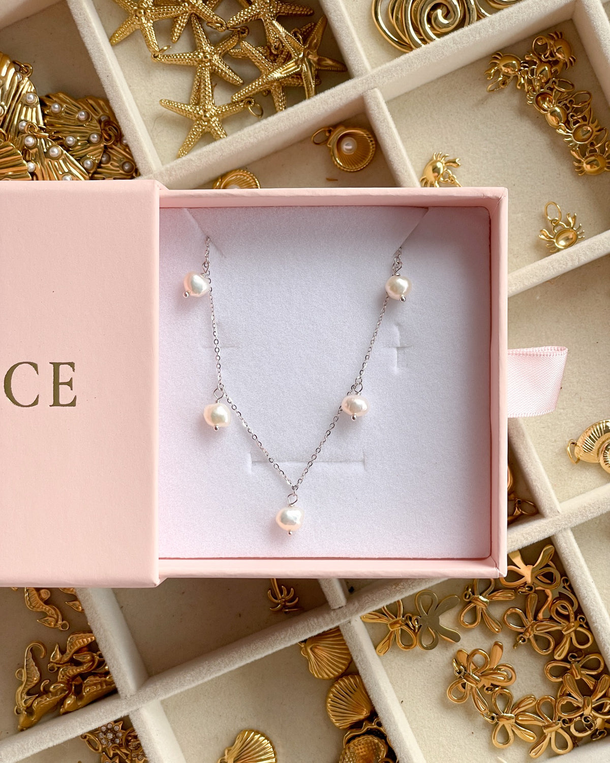 Myah pearl necklace in sterling silver, in a Marice gift box