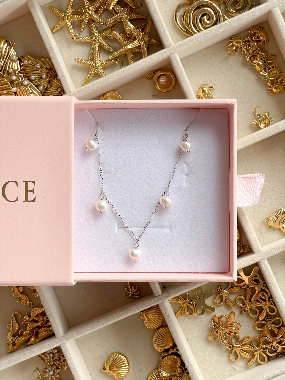 Myah pearl necklace in sterling silver, in a Marice gift box